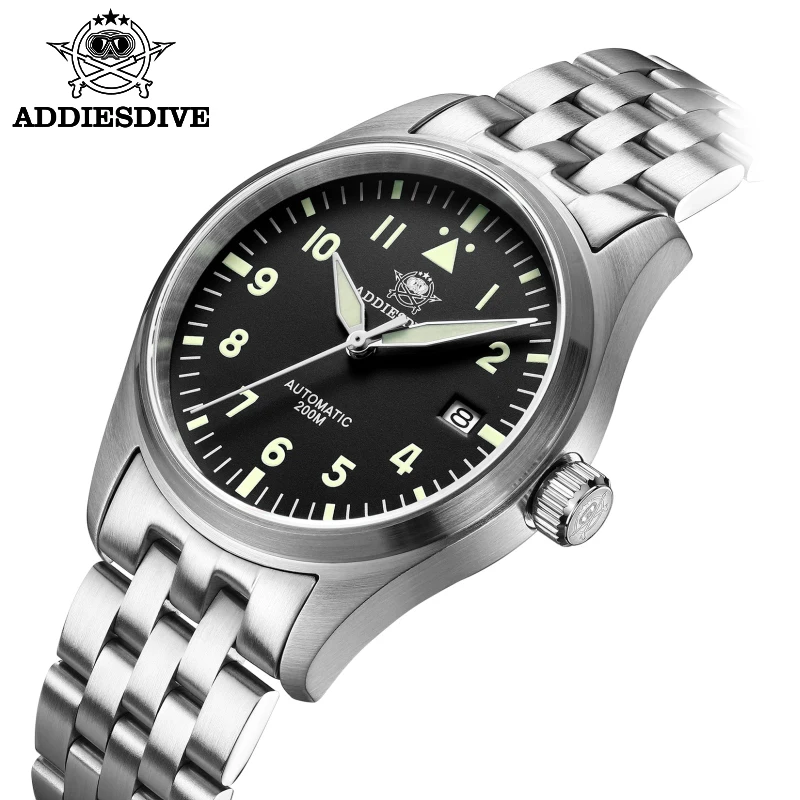 ADDIESDIVE Men's watch Stainless Steel C3 Luminous Sapphire Crystal 200M Waterproof Automatic Mechanical Watch Reloj