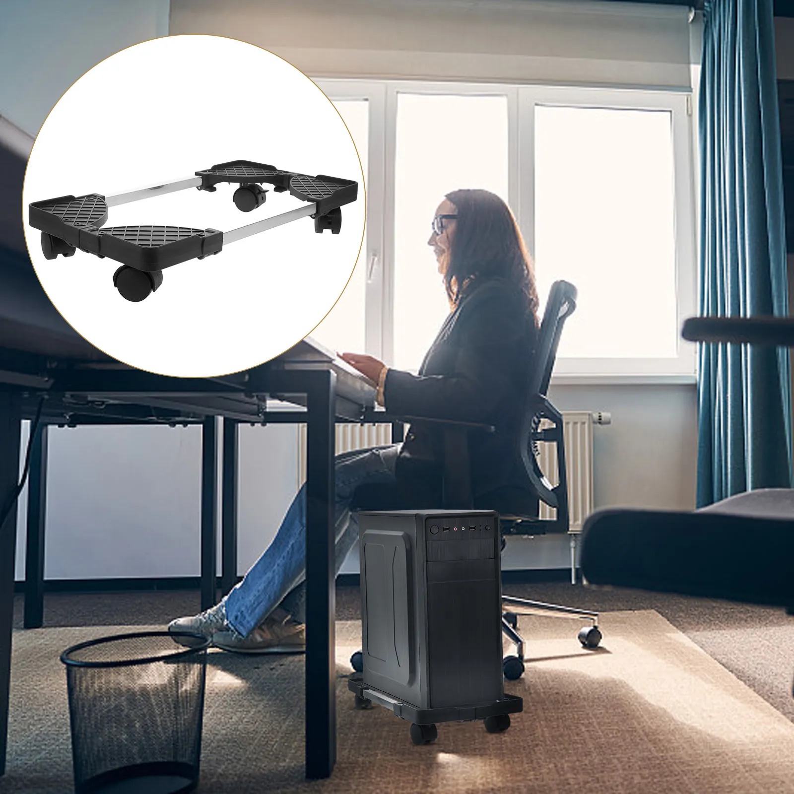 데스크탑 타워 컴퓨터용 이동식 CPU 스탠드, 4개의 부드럽게 롤링하는 바퀴가 있는 바닥 스탠드, 견고한 PP 및 스테인리스 스틸 구조