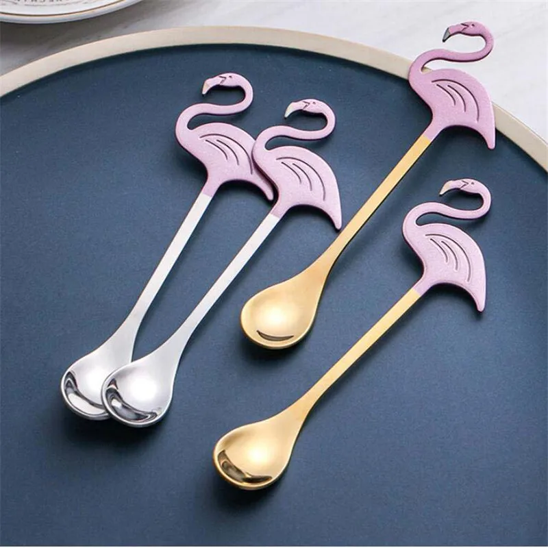 Stainless Steel Flamingo Coffee Scoop Ice Cream Stirring Spoon Teaspoons Drinking Tools Party Supplies accessories