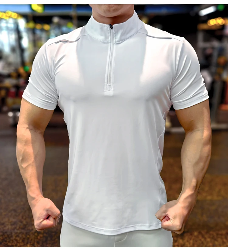 Men Running Short Sleeve T-shirt Outdoor Fitness Muscle Fit Shirt for Male Gym Jogging Sports Tops Tennis Elastic Breathable Tee