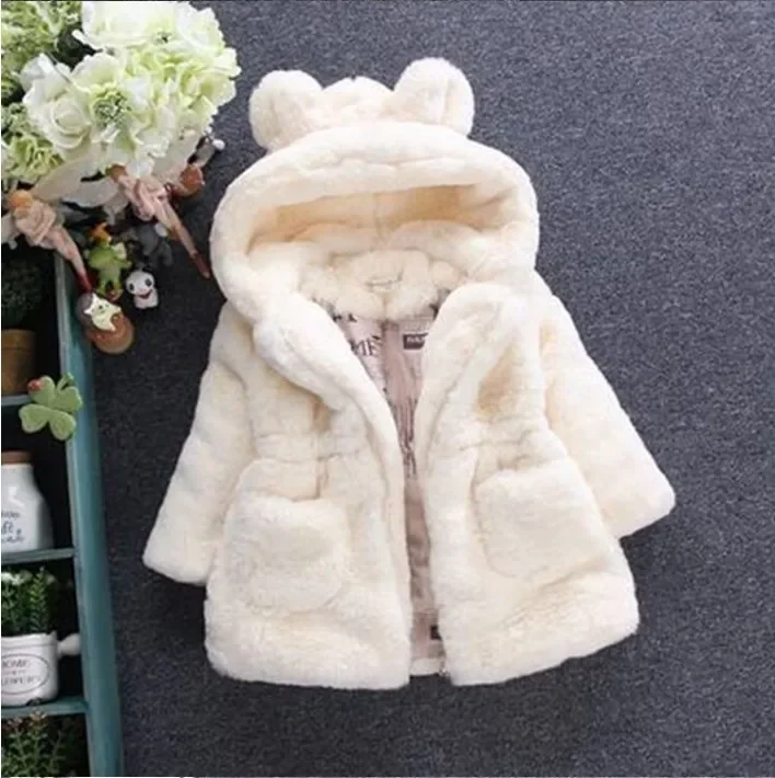 Girls Warm Coats Thick Faux Fur Jackets Cartoon Ear Fluffy Outerwear Long Sleeve Cute Coats 2 7Y Winter Clothes for Girls