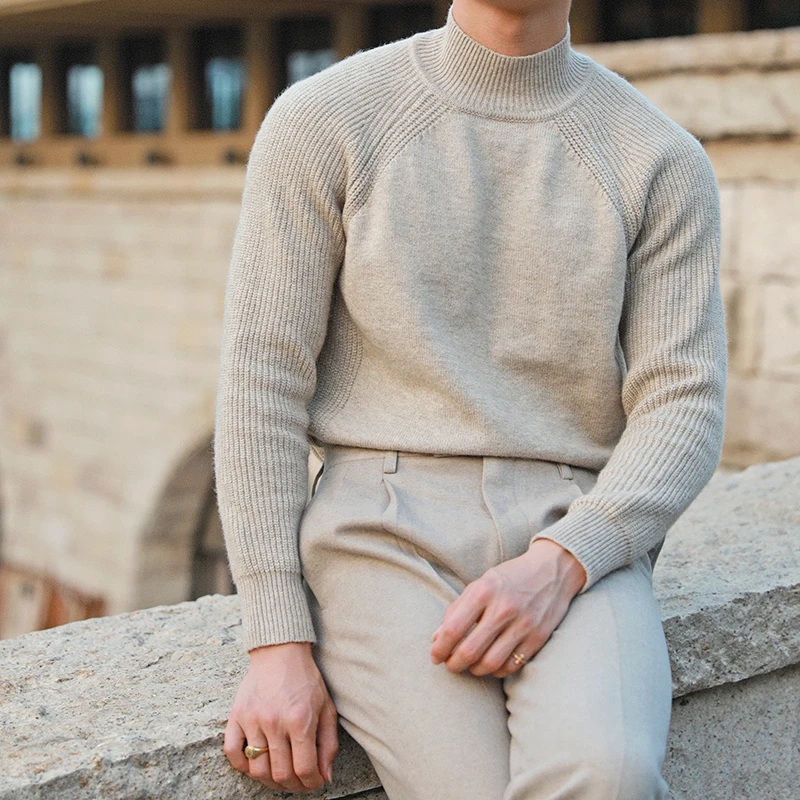 

Autumn Winter Men's Turtleneck Solid Color Sweater Men's Pullovers Knitted Sweater Warm Men Jumper Slim Fit Casual Knitwear B219