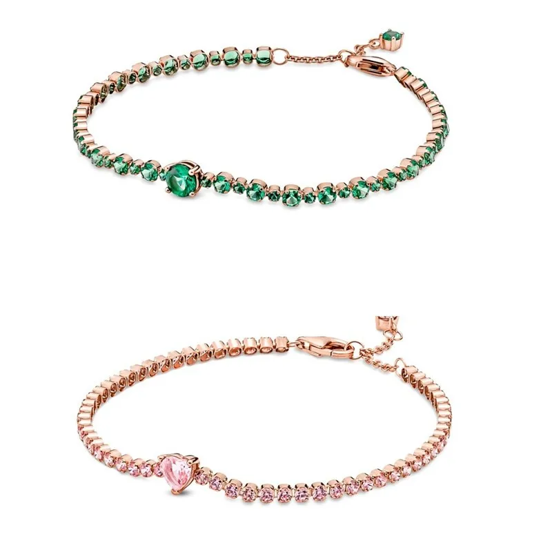 

Original Moments Sparkling Heart Tennis Bracelet Bangle Fit Women 925 Sterling Silver Bead Charm Fashion Jewelry