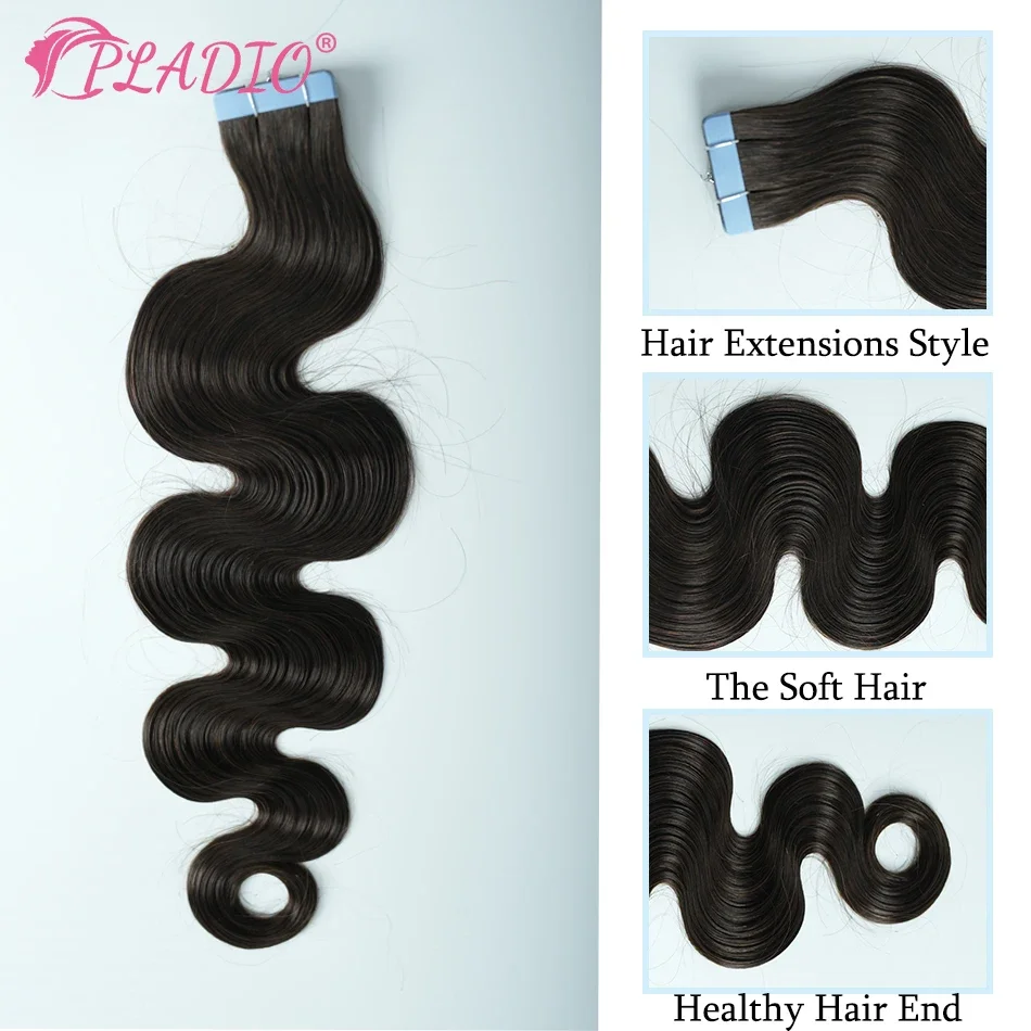 PLADIO Tape in Hair Extensions Body Wave 100% Real Remy Human Hair Seamless Skin Weft Adhesive Glue Hair Extensions 12-26 Inch 5