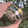MHS.SUN Classic Open Heart Cuff Bangle Gold Silver Color Stainless Steel For Men Women Adjustable Lover Birthday Party Jewelry 5