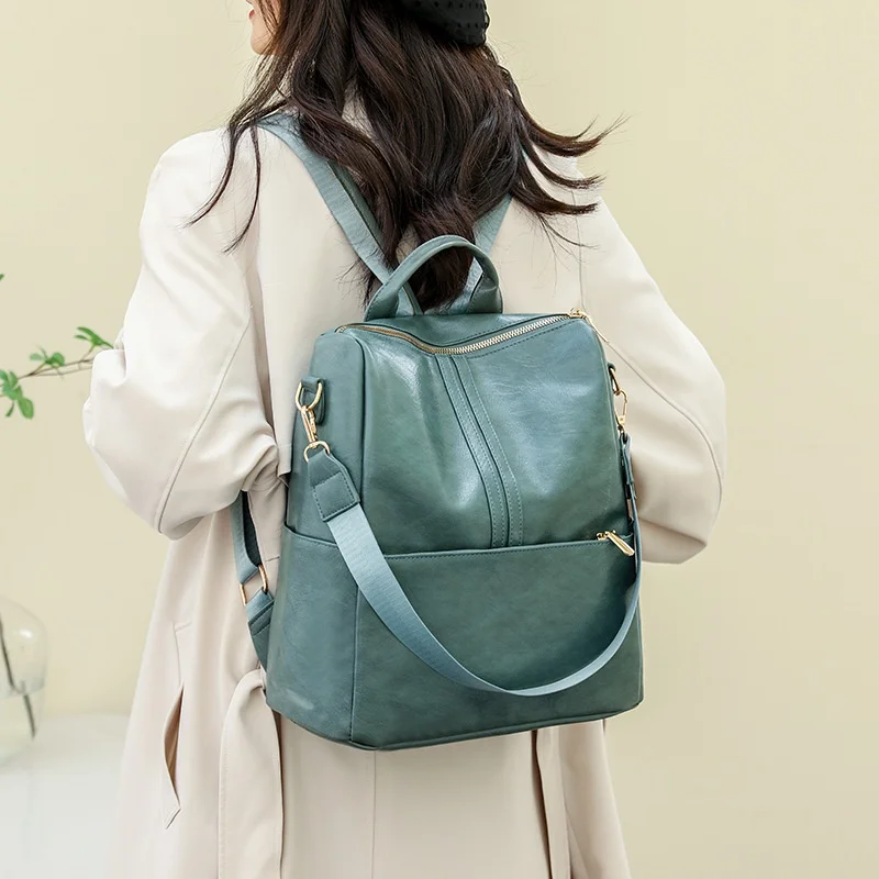 Vintage Large Capacity Women's Backpack Fashion Leather School Bag Multifunction Feminina Travel Shoulder Bag