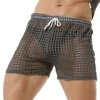 Breathable Mens Sexy Mesh Fishnet Causal Shorts Loose Men Hollow Out Beach Bikini Swim Trunks Drawstring Sport Gym Lounge Shorts 5