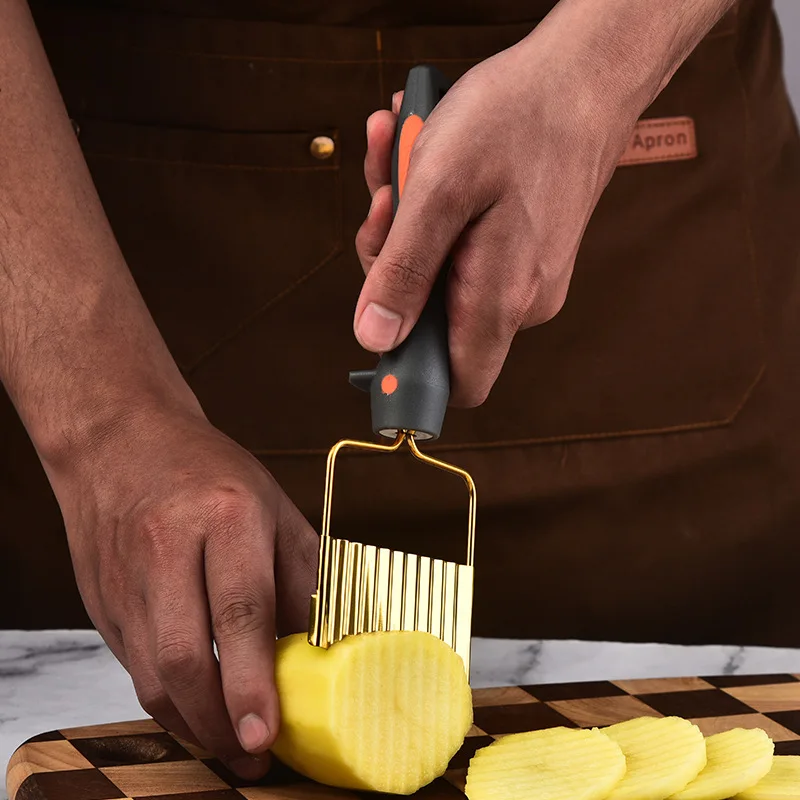 Stainless Steel Handheld Cut Potatoes Knife French Fry Cutters Home Ripple Fries Slicers Fruit Vegetable Tools Kitchen Gadgets
