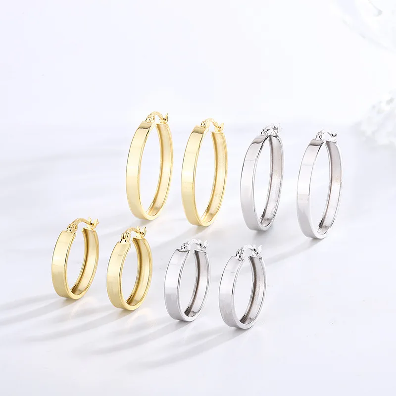 

New S925 Sterling Silver Wide Face Large Ring Ear Buckle Women's Versatile Basic Round Ring Ear Buckle Personalized Ear Studs