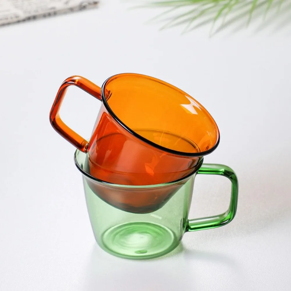 250ml High Borosilicate Colored Glass Coffee Cup Amber Green Tea Cup Colored Glass Water with Handle Cold and Heat Resistant