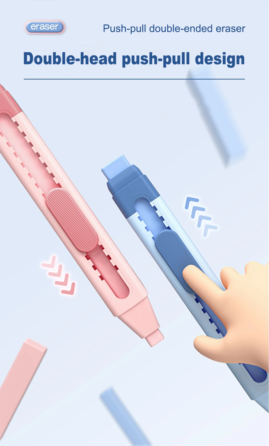 Deli Erasers Pen Retractable Press Pencil Rubber Correction Supplies School Stationery Erasers for Kids Soft Art Eraser Pen cute