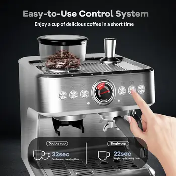 Espresso Machine with Grinder 20 Bar Semi-Automatic Coffee Maker PID Control Milk Frother Steam Wand 95Oz Water Tank for Home 6