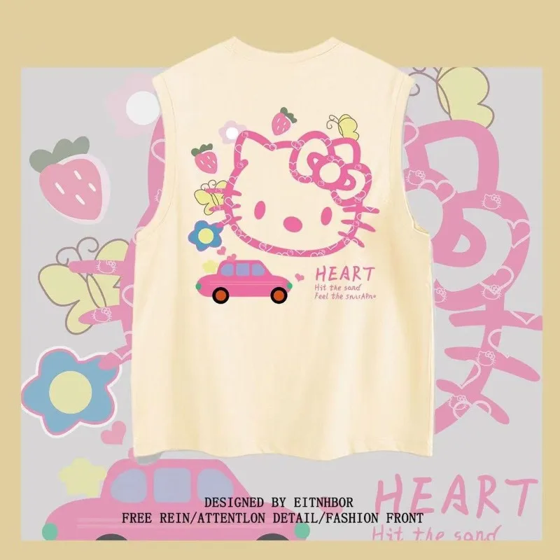 

Sanrio Hello Kitty Heavy Cotton Sleeveless Vest Fashionable and Versatile Vest Top Loose Cute Cartoon Fresh and Sweet