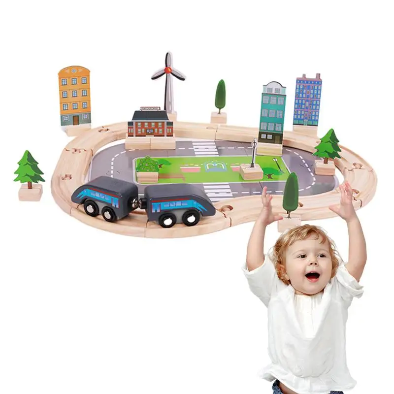 

Puzzle Track Car Play Set Flexible 46pcs Urban Rail Puzzles Track Play Set Toy Vehicle Fun Rail Car Building Toys Preschool
