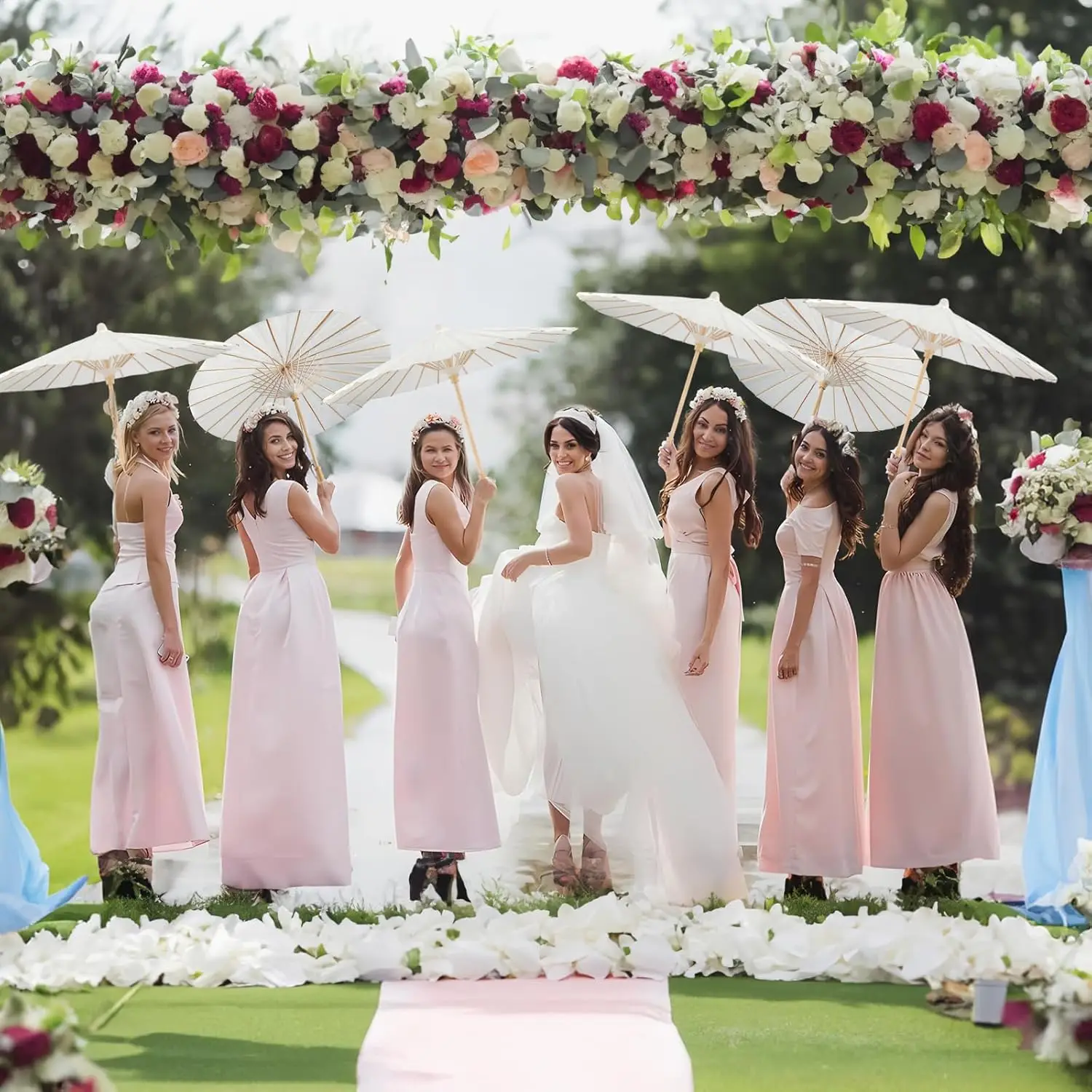 10/20/30PCS Paper Parasol 60/80cm Chinese Paper Umbrellas White Umbrella Photography Props for Baby Shower Party Wedding Rustic 2