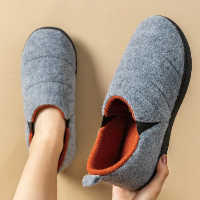 Evshine Men's Winter Cotton Shoes Outdoor Non-slip Rubber Fur Lined Slides Fluffy Slipper Women Indoor Warm Fuzzy House Slippers