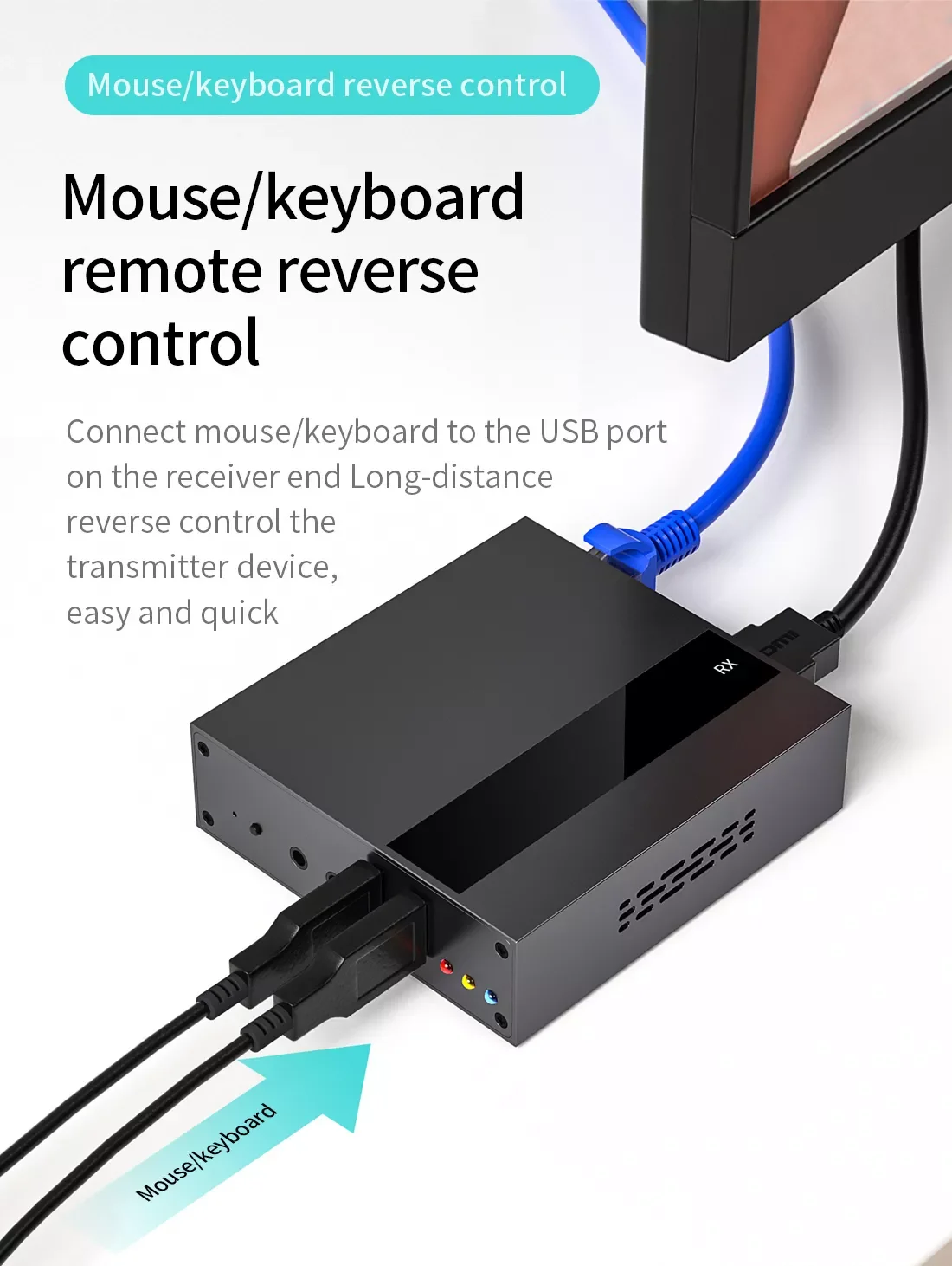 4K HDMI KVM Extender USB TCP/IP Over Single Cat5e/6, ִ 250M 1080P Ű  콺 (Ʈũ ), , 2 Ʈ USB 