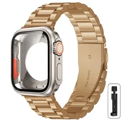 Premium Stainless Steel Watch Strap with Ultra Protective Case - 42mm - Series11 10 (Rose Gold - Ti - Tool)