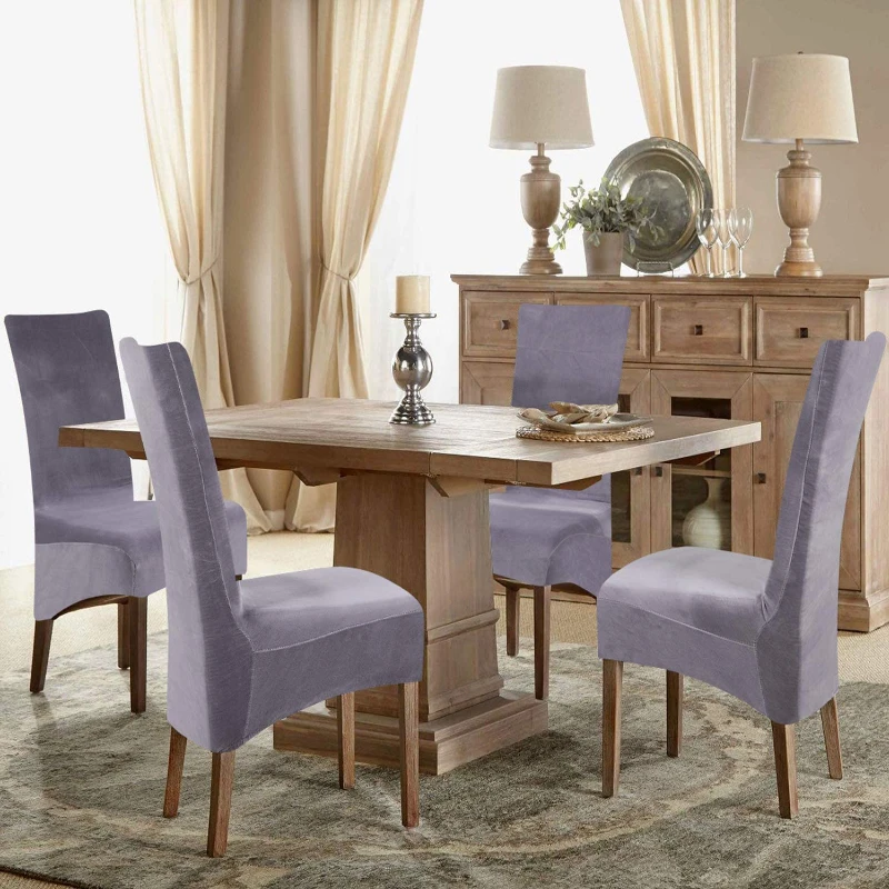 XL Size Stretch Velvet Dining Chair Covers Removable Washable Large Soft Dining Kitchen Home Restaurant Chair Slipcovers 3