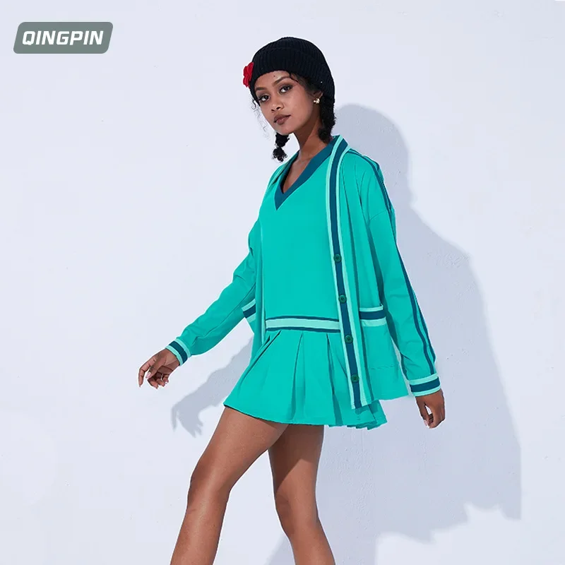 Tennis Dress Women Sports and Leisure Tennis Skirt Suit Long-sleeved Cost Jacket Badminton Sports Skirt DressTo Send Shorts