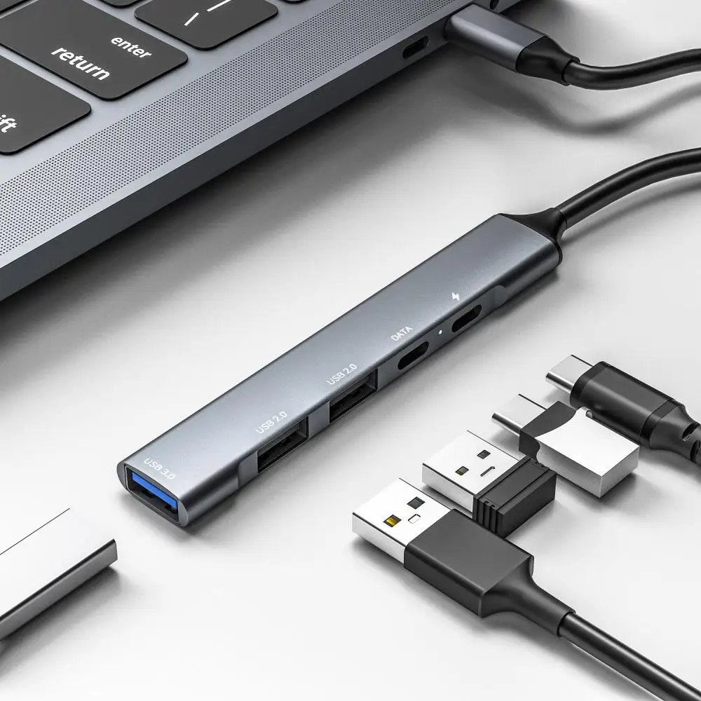 RYRA USB-C 확장 도크, USB 3.0 USB-C 5 포트 멀티 스플리터 어댑터, 맥북 PC 노트북 지지대 PD 65W 고속 충전