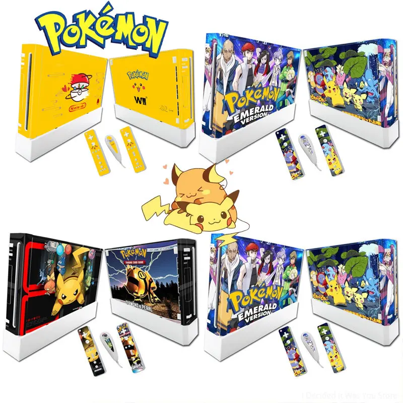 Pokemon Pikachu Skin Vinyl Sticker Cover Per Console Wii E 2 Telecomandi Decal Cartoon Wii Skin Decoration Accessori Wii Cute