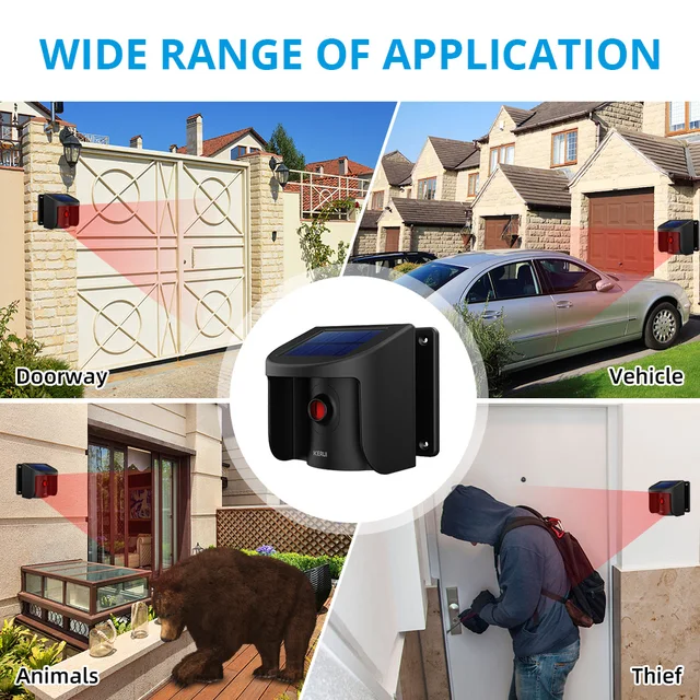 KERUI DW9 Driveway Alarm System with Solar Powered Motion Sensor Detector Waterproof for Outdoor Garage Welcome Burglar 4