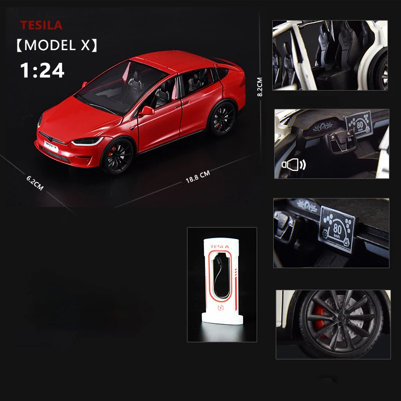 1:24 Model X Model Y Tesla Model 3 Alloy Die Cast Toy Car Model Sound and Light Children's Toy Collectibles Birthday Gift 4