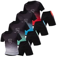 Combinaison de sport d'été 2 pièces pour hommes, T-shirt ample et respirant à manches courtes, Short de course et de Fitness avec poches noires 6