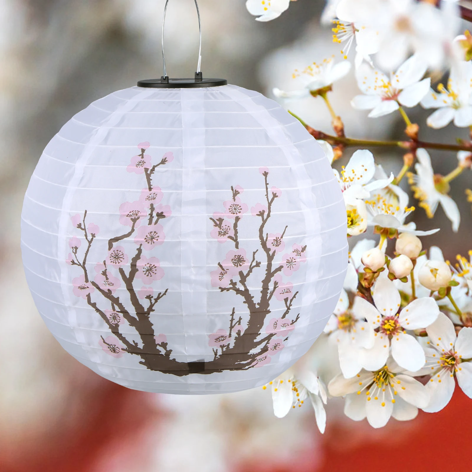 LED Solar Lantern 30cm Plum Blossom Decorative Lantern IP65 Waterproof Solar Powered Lanterns Nylon Colth for Outdoor Indoor