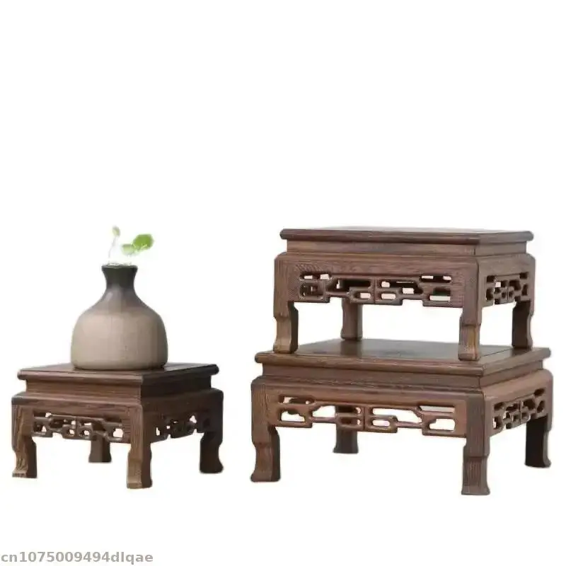 Vintage Wooden Decorative Bracket Base Garden Flowerpot Bonsai Display Base Mini Model Sculpture Plant Fish Tank Display