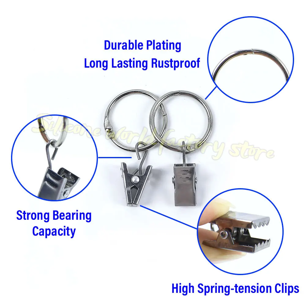 Silicone World 10PCS Curtain Ring Clips Rustproof Hanging Ring Hook Rings Buckles Metal Clip Opening Curtain Accessories curtain clips curtain accessories