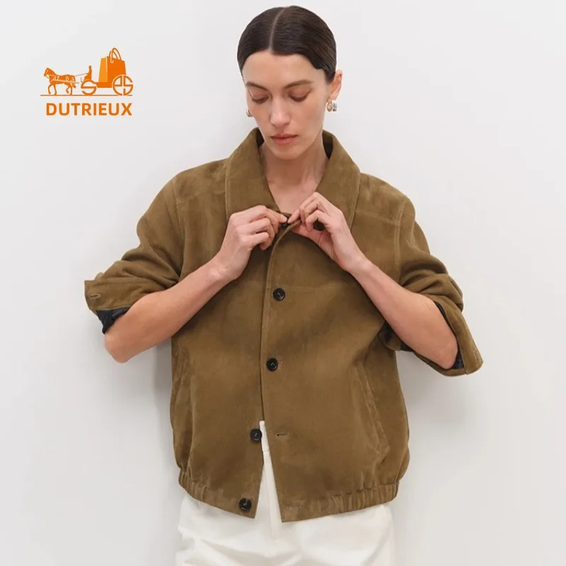 2025 Winter Women's Lapel Silhouette Leather Jacket, 100% Genuine Sheepskin, Exquisite Intellectual and Gentle Real Leather Coat