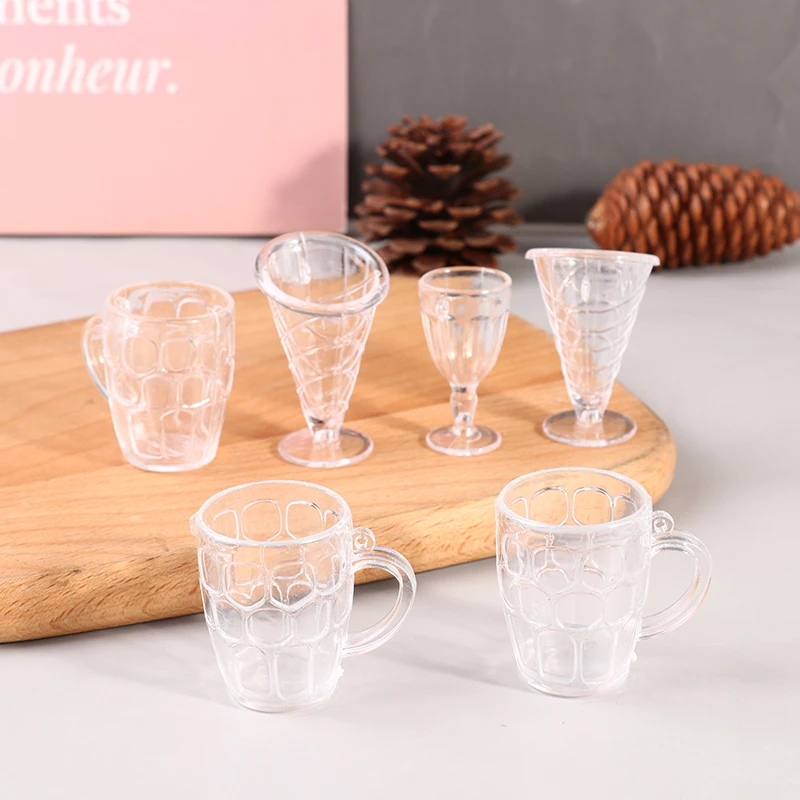 4/5/6/10Pcs 1:6 1:12 Scale Dollhouse Miniature Wine Glass Mini Goblet Cup Toy for bjd Blythe Decoration Doll House Accessories