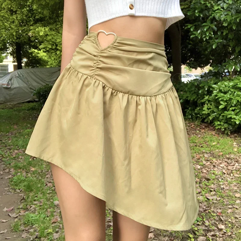 Ladies High Waist Side Zipper Love Hollow Solid Color A-line Mini Skirt New Office Ladies Casual Simple All-match Street Dress 2022 summer new multi button hip skirt trend street style half body denim skirt ladies skirt women s clothing