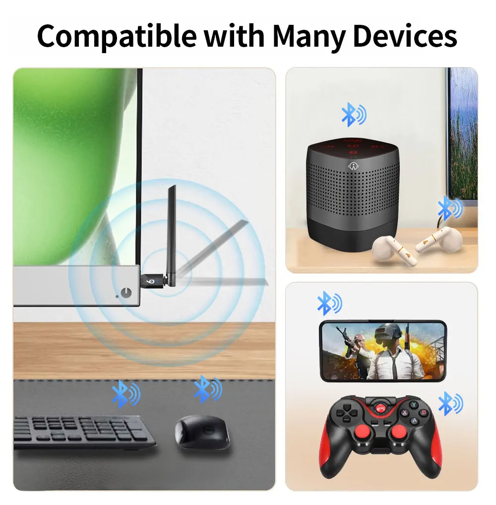 KEBIDUMEI USB 블루투스 어댑터 블루투스 6.0 동글 PC용 Windows 10/11 마우스용 블루투스 수신기 키보드 헤드폰 스피커