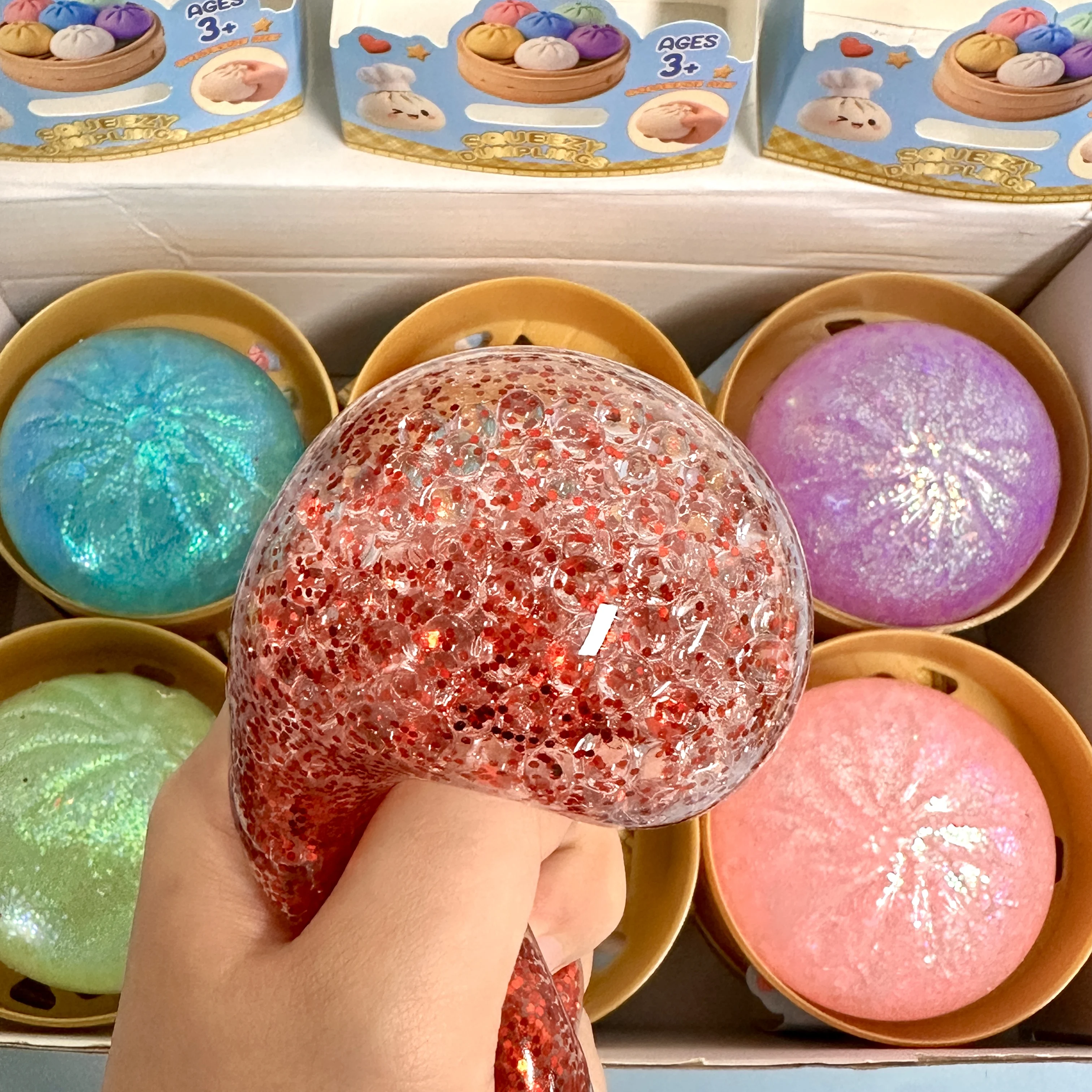 Glitter Dumpling Squishy Toy with Steamer Box - Stress & Anxiety Relief