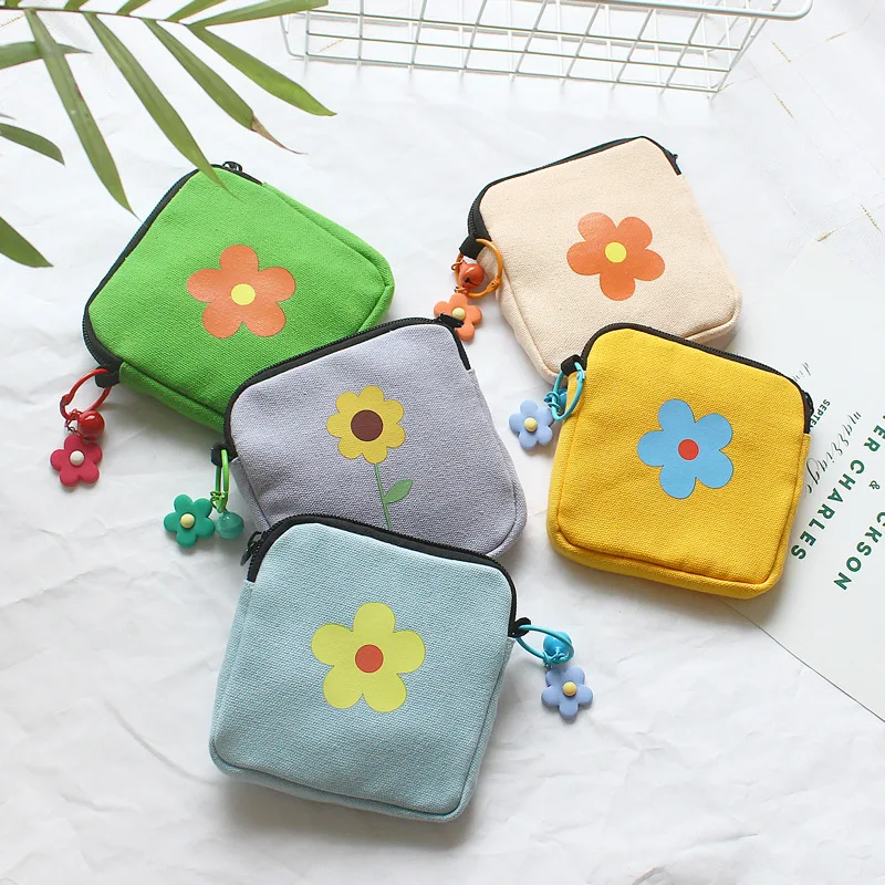 Simple Flower Wallet Cute Coin Purse For Women Girl Canvas Keychain Small  Bag Fashion Student Mini Makeup Sanitary Napkin Pouch - Coin Purses -  AliExpress