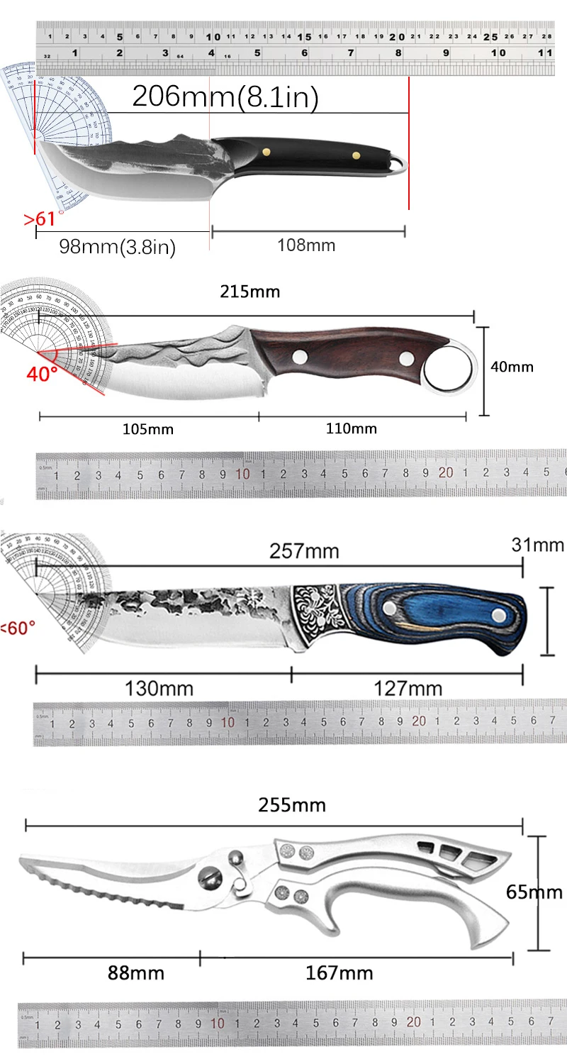 Stainless Steel Hand Forged Boning Knife Meat Cleaver Butcher Slicing Knife Fruit Cutting Kitchen Chef Knives Scissors BBQ Tool Kitchen Knife Meat Cleaver