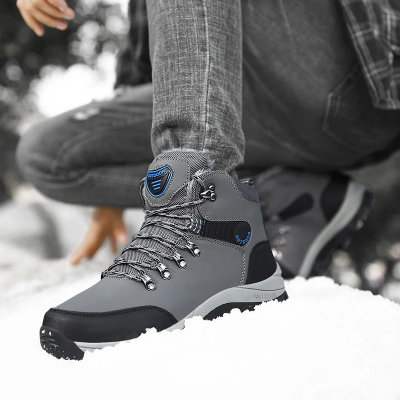 Winter Waterproof Mens Hiking Boots 2023 Plush Snow Boots Men Outdoor Leather Mountain Shoes Camping Tactical Trekking Boots Men