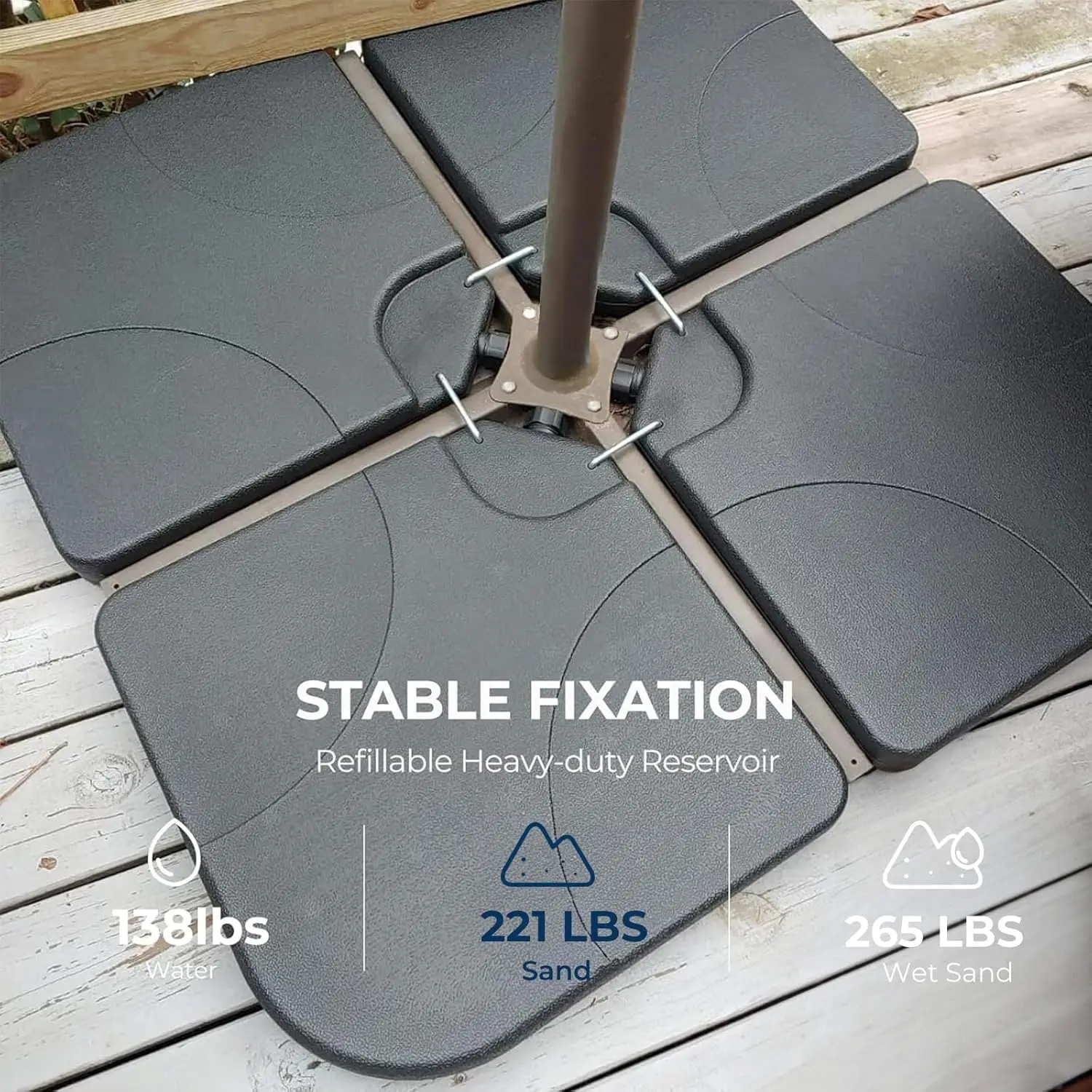 H11 Patio Umbrella Stand Base - 4-Piece 221lbs Outdoor Offset Cantilever Umbrella Heavy Duty Weights Square Base Water