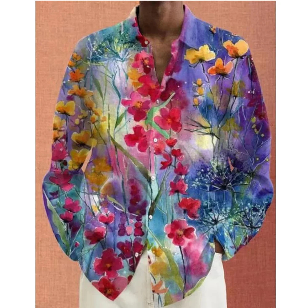 

New Hawaiian Tropical Shirts For Mens 3d Printed Floral Long Sleeve Blouse Beach Holiday Camisa Oversized Tops Tees Shirt Homme