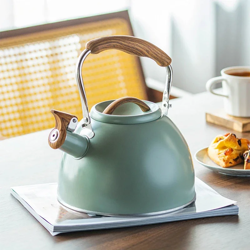 Whistling Kettle Light Green Spray Paint Sound Kettle Stainless Steel 3L Camping Teapot Teapots to Boil Water Whistle Gas Stove
