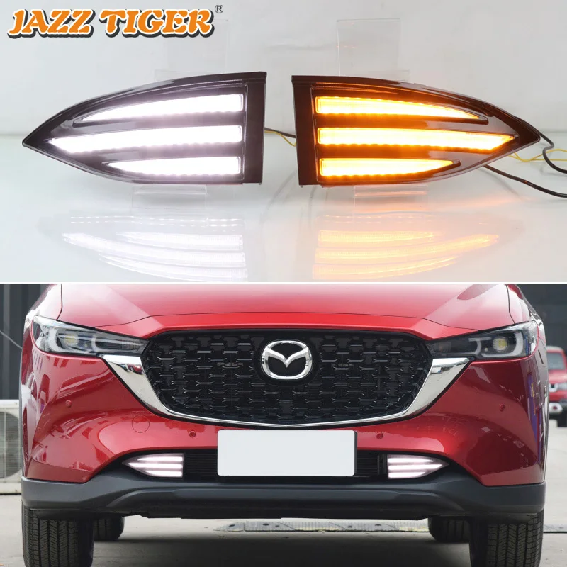 

JAZZ TIGER 2PCS Yellow Turn Signal Function 12V Car DRL LED Daytime Running Light Fog Lamp For Mazda CX-5 CX5 2022 2023