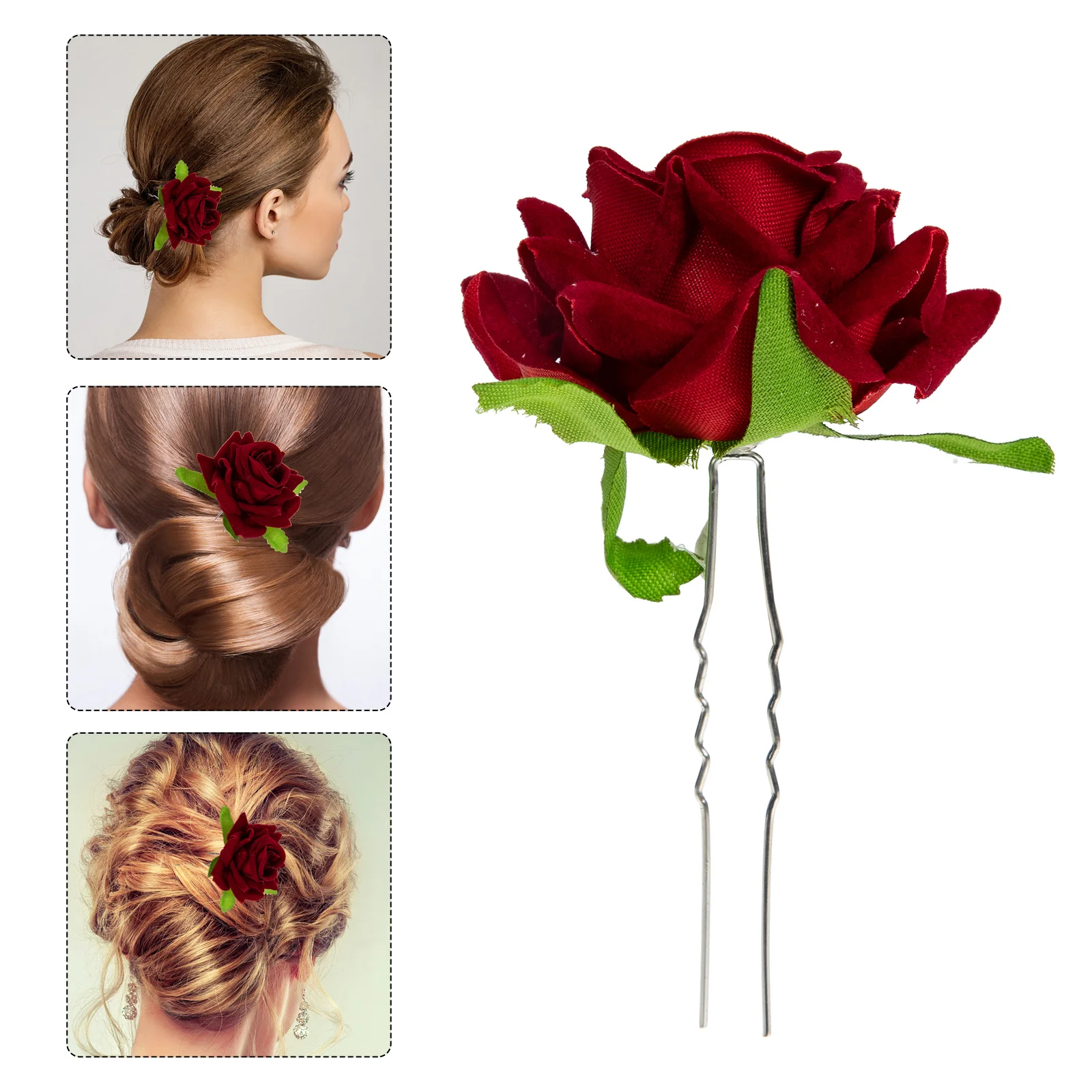 

6 Pcs Rose Hair Fork Decoration U-shape Hairpins Tiara Clip Forks Women Accessories Chignon Sticks Vintage Shaped