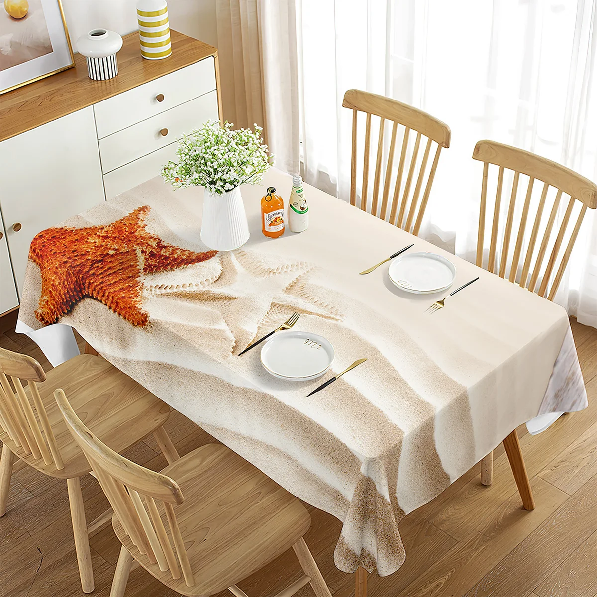 Seashells On Sand Table Cloths Rectangle Tropical Beach Starfish