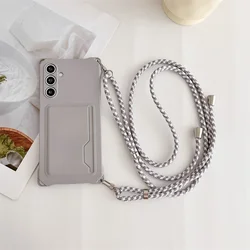 Versatile Crossbody Necklace Lanyard Phone Case with Card Slot Holder and Soft Cover - Samsung A26 5G (Gray)