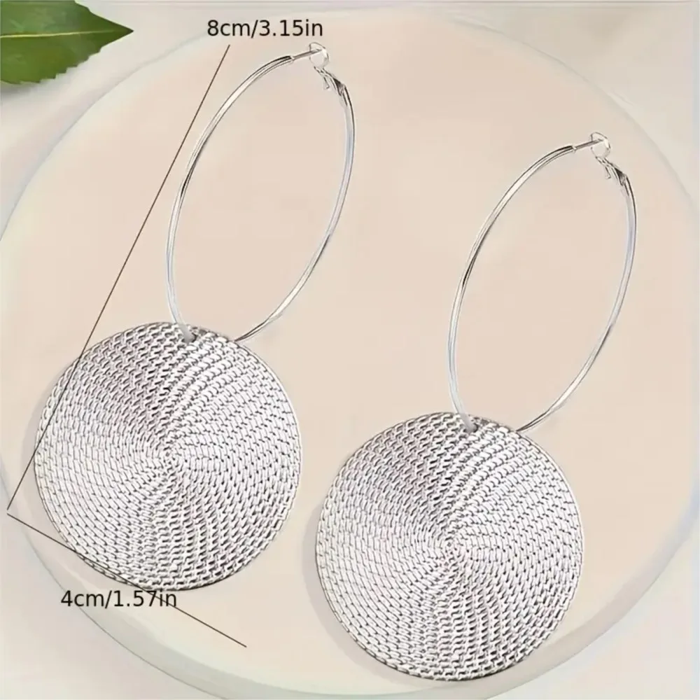 Golden Round Geometric Hoop Earring for Women Vintage Creative And Versatile Fingerprint Metal Earrings Party Jewelry Gifts