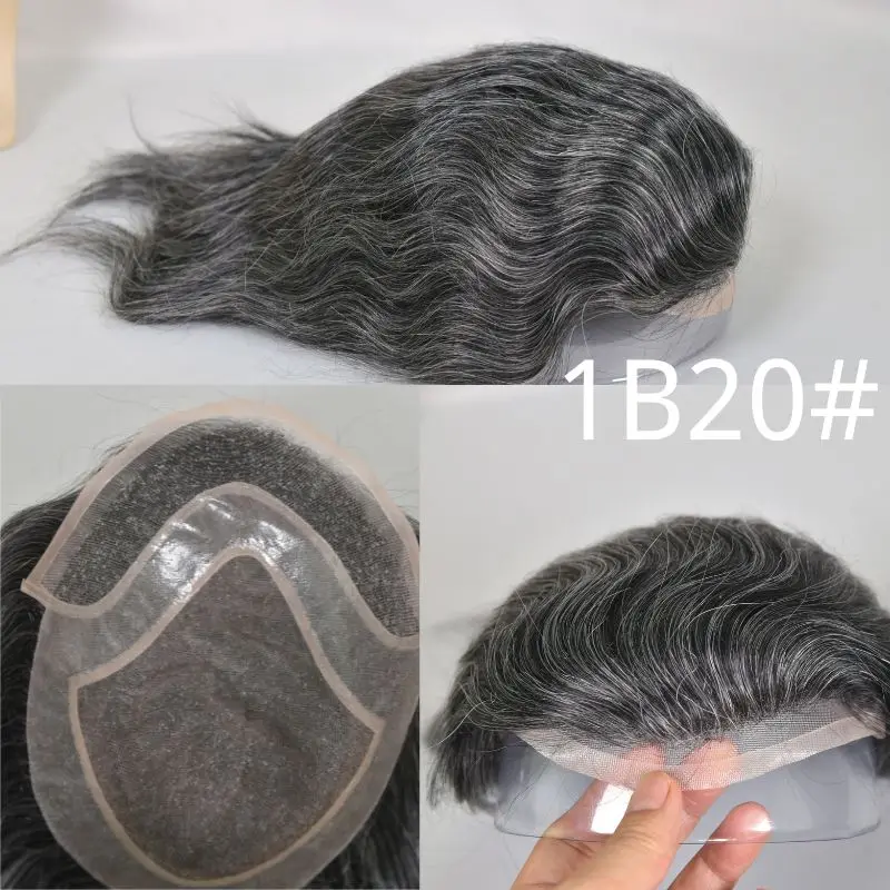1B20 1B80 Grey Silver Hair Toupee for Men Mono Base with PU Human