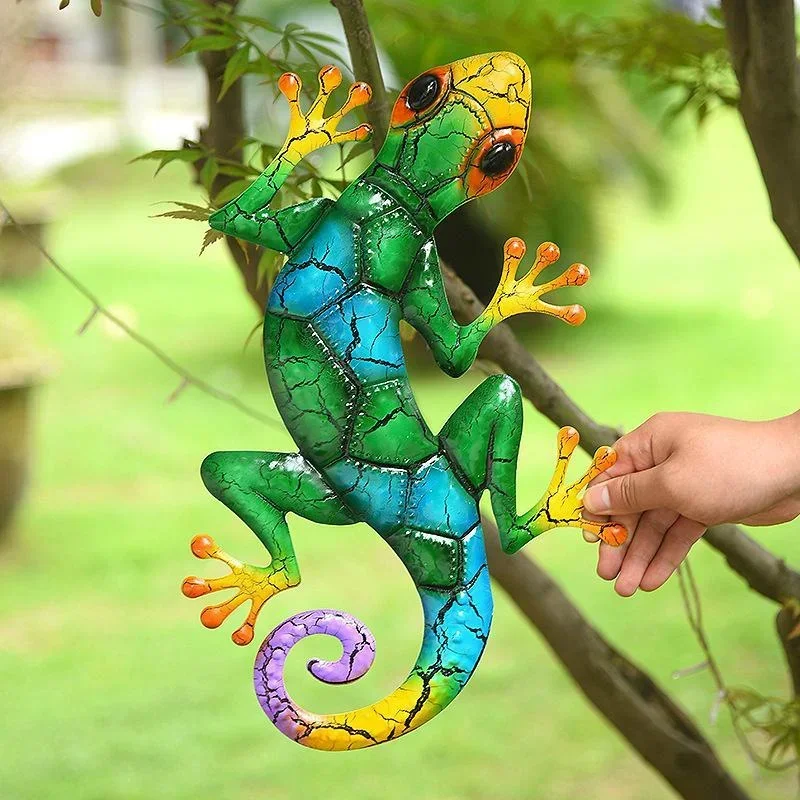 Metal Gecko Yard Garden Decoration Outdoor Statues Wall Decor Miniature Accessories Sculpture Lizard Ornaments garden statue garden decoration animal ornaments metal wall decor